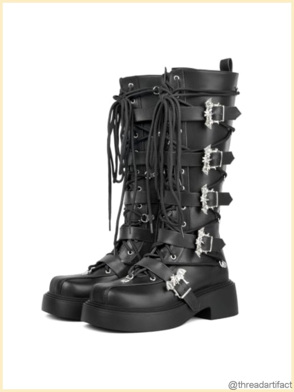 Women's Mid Calf Goth Platform Combat Boots Chunky Heel Lace Up Zip Punk